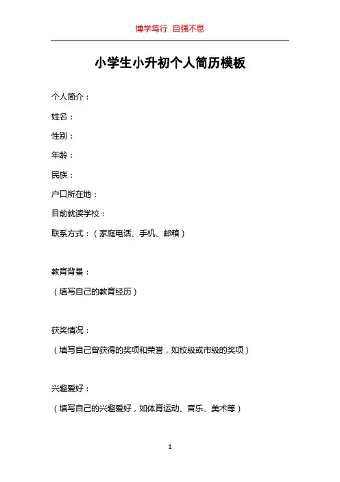 小学生小升初个人简历模板