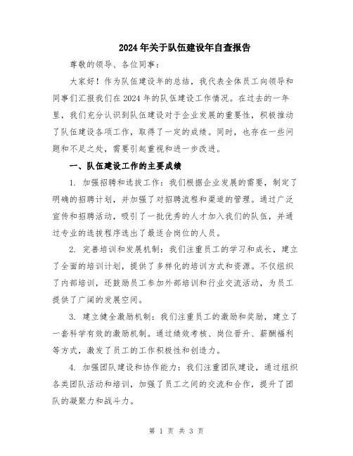 2024年关于队伍建设年自查报告
