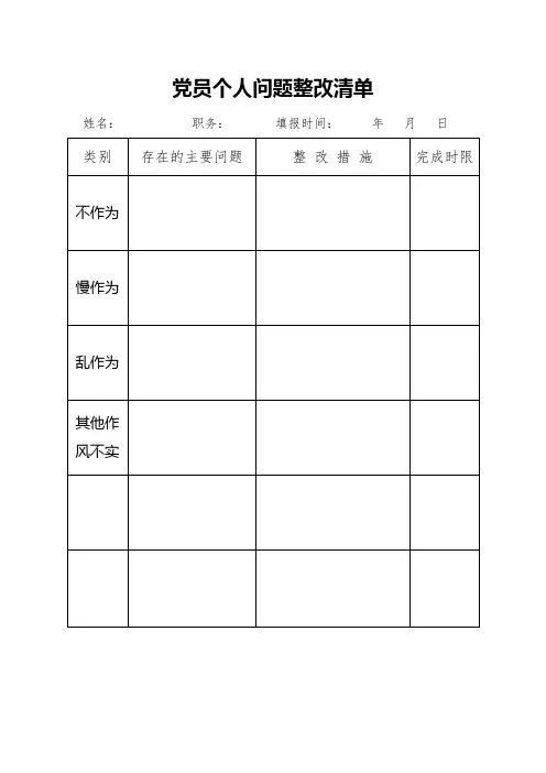 党员个人问题整改清单及承诺书样本