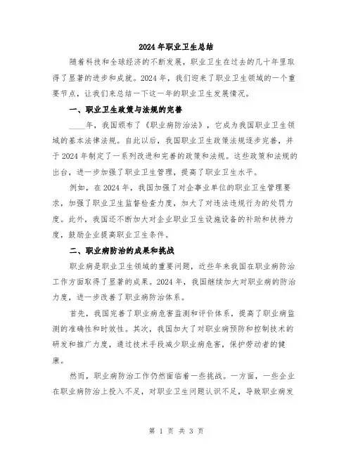 2024年职业卫生总结