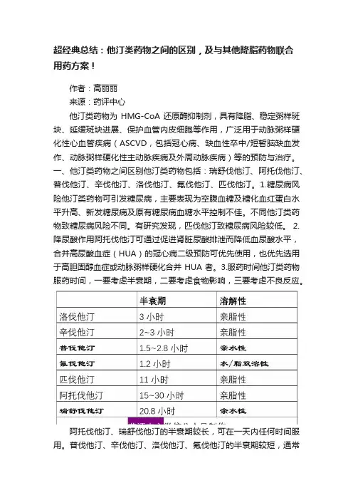 超经典总结：他汀类药物之间的区别，及与其他降脂药物联合用药方案！