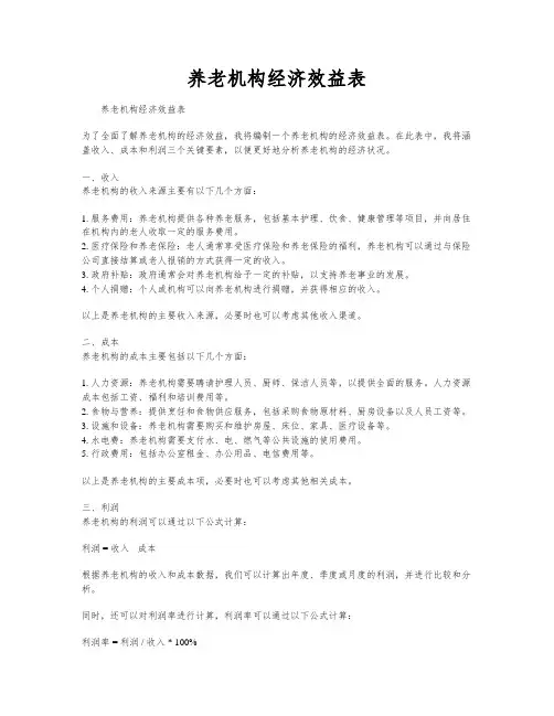 养老机构经济效益表
