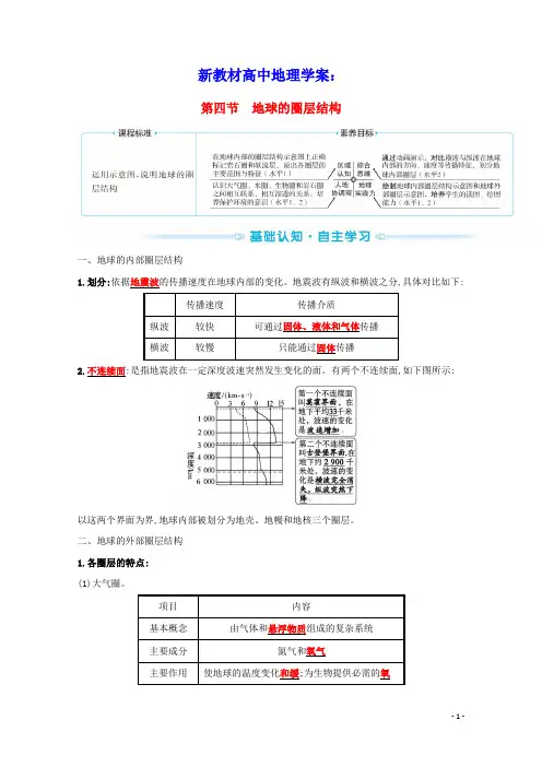 新教材高中地理第一章宇宙中的地球第四节地球的圈层结构学案新人教版必修1