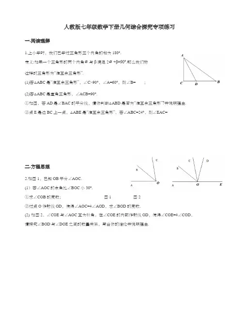 人教版七年级数学下册几何综合探究专项练习