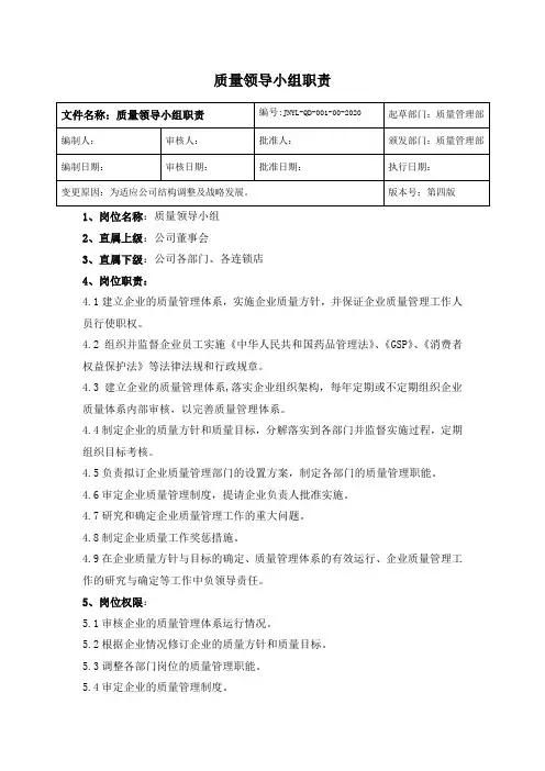 质量领导小组职责
