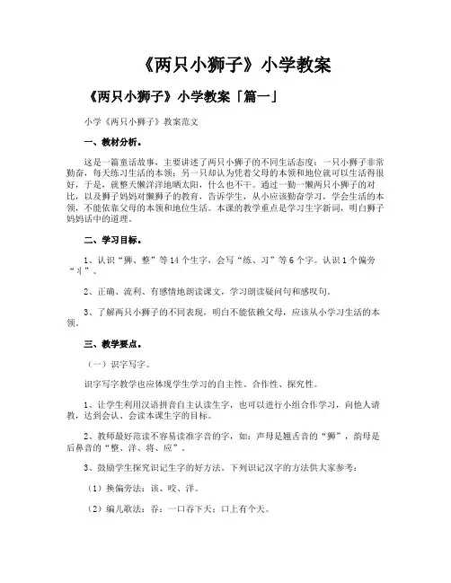 《两只小狮子》小学教案