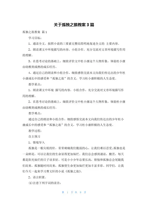 关于孤独之旅教案3篇
