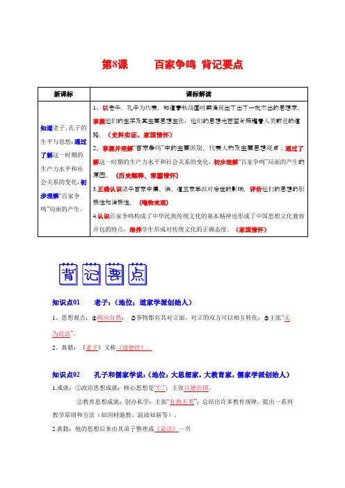 第8课 百家争鸣 背记要点清单
