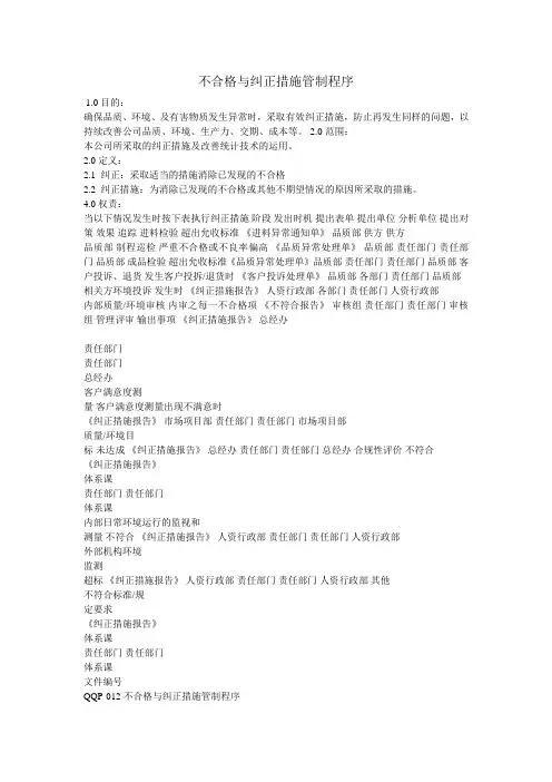 不合格与纠正措施管制程序    缺表格