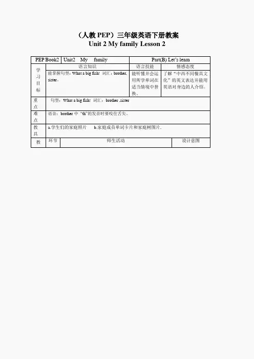 (人教PEP)三年级英语下册教案 Unit 2 Lesson 2(2)