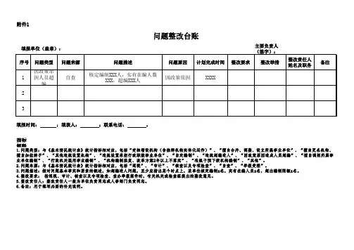 医院问题整改台账