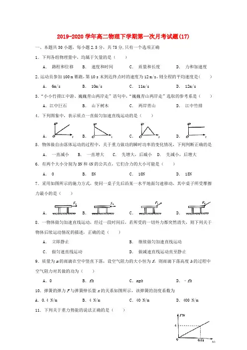 2019-2020学年高二物理下学期第一次月考试题(17).doc
