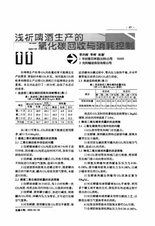 浅析啤酒生产的二氧化碳回收与消耗控制