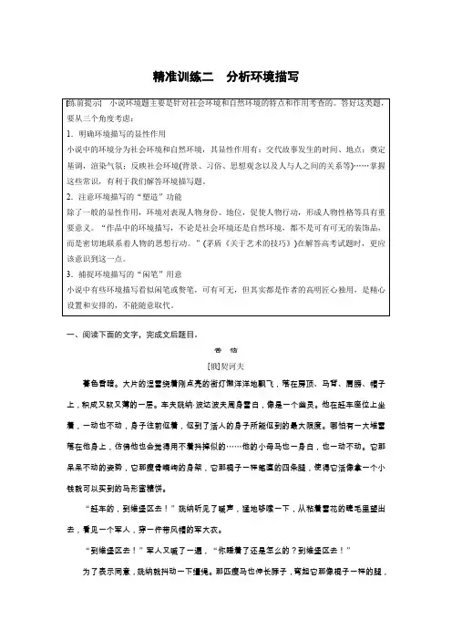 2020高考语文浙江专版大二轮复习专练：小说文本阅读精准训练二 Word版含解析
