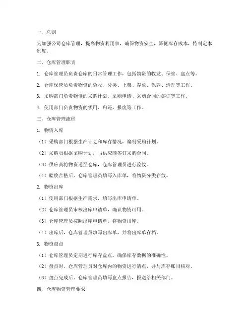 五金公司仓库管理制度