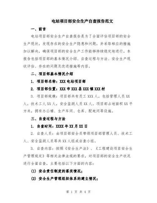 电站项目部安全生产自查报告范文