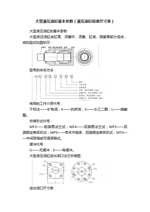 大型液压油缸基本参数（液压油缸标准尺寸表）