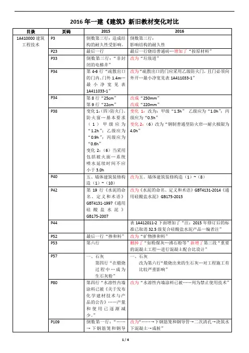 2016年一建《建筑》新旧教材变化对比