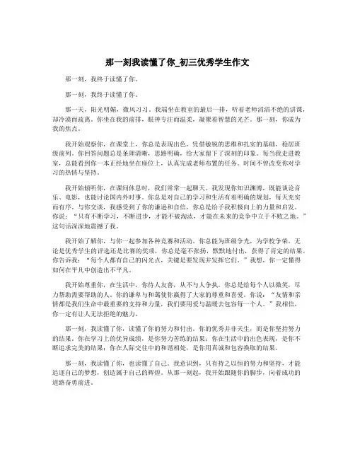那一刻我读懂了你_初三优秀学生作文