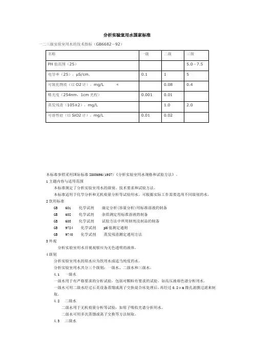 分析试验室用水国家标准