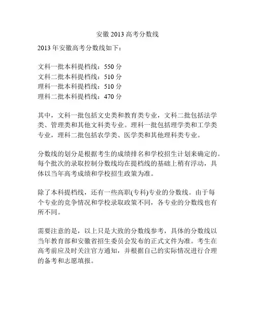 安徽2013高考分数线