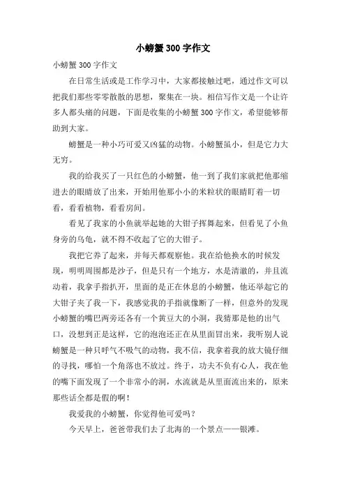 小螃蟹300字作文