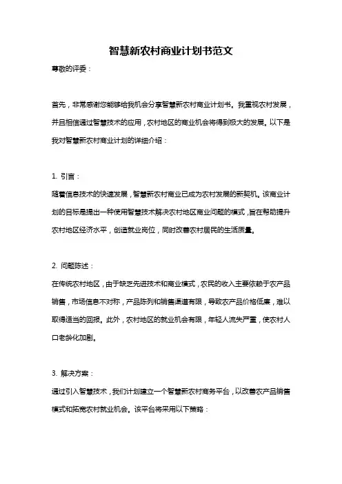 智慧新农村商业计划书范文