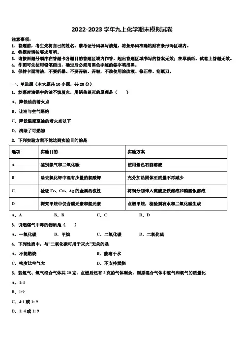 2022年山东省东营市东营区胜利一中学化学九年级第一学期期末教学质量检测试题含解析