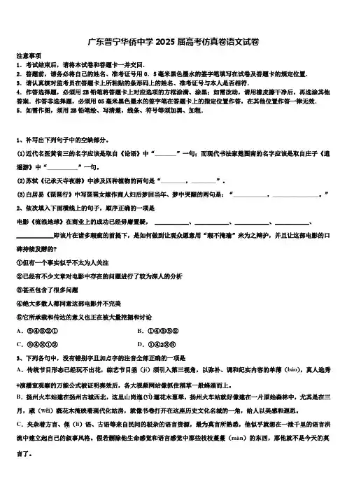 广东普宁华侨中学2025届高考仿真卷语文试卷含解析