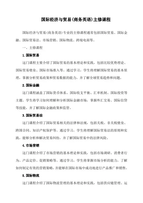 国际经济与贸易(商务英语)主修课程