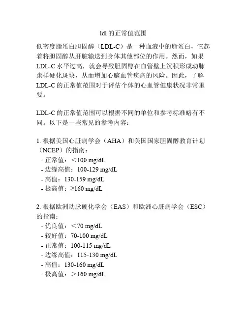 ldl的正常值范围