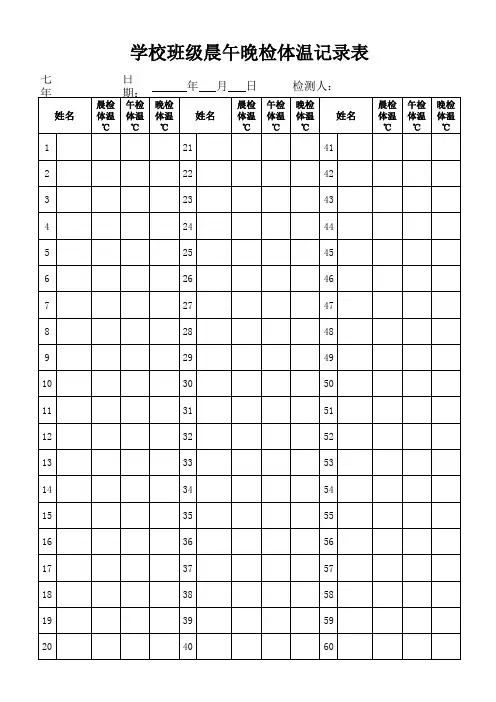 学校班级晨午晚检体温记录表