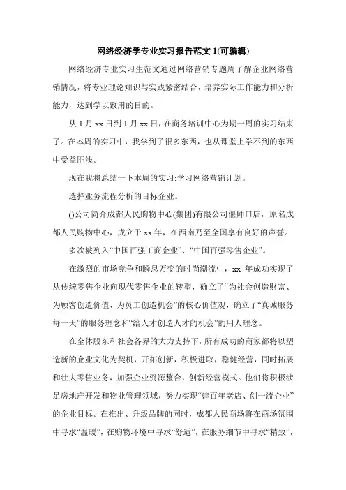 网络经济学专业实习报告范文1(可编辑)_0.doc
