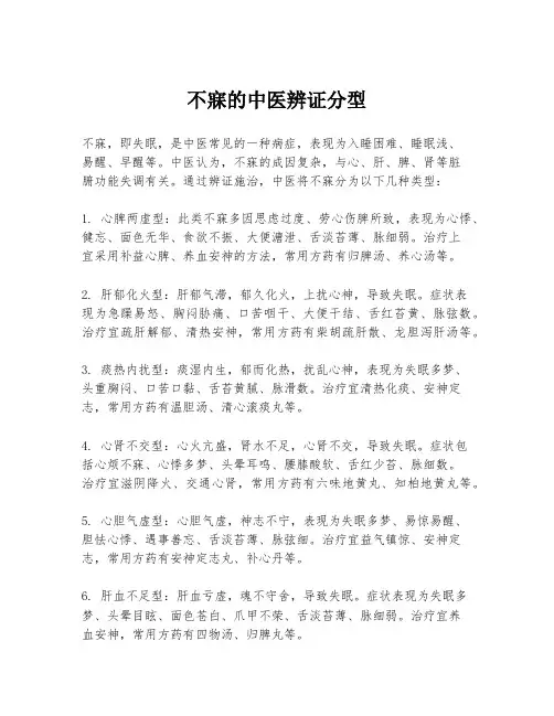 不寐的中医辨证分型