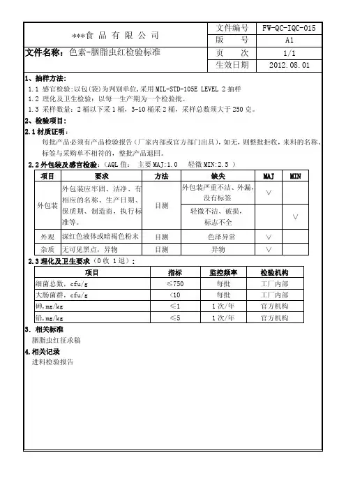 胭脂虫红检验标准