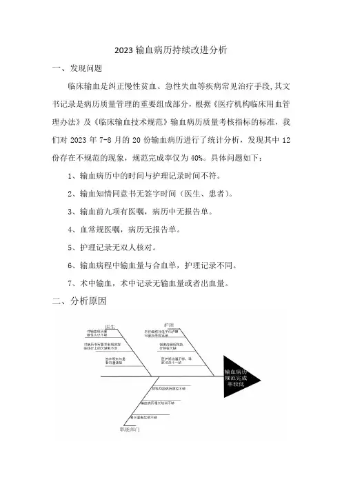 输血病历PDCA持续改进分析