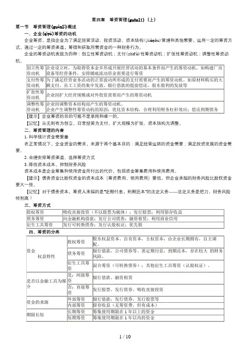 2018年中级会计财务管理第四章知识点