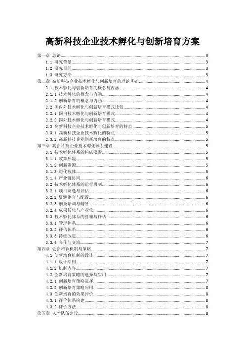 高新科技企业技术孵化与创新培育方案