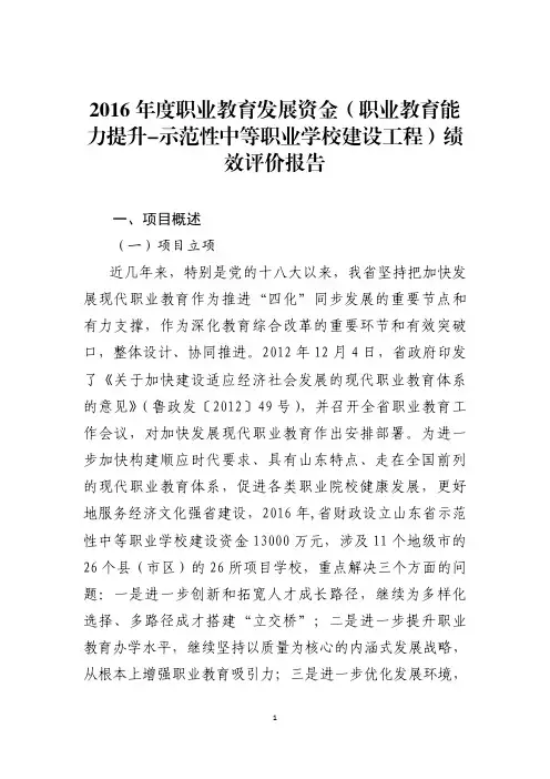 职业教育发展资金(职业教育能力提升-示范性中等职业学校建设工程)绩效评价报告