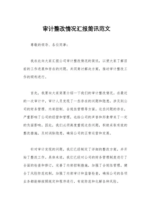 审计整改情况汇报简讯范文