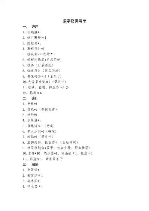 搬家物资清单【范本模板】