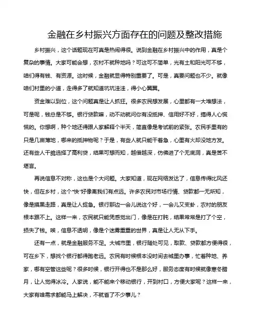 金融在乡村振兴方面存在的问题及整改措施