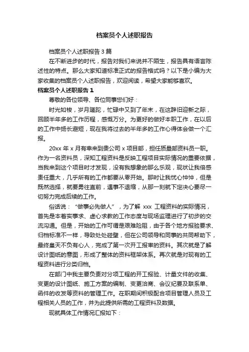 档案员个人述职报告