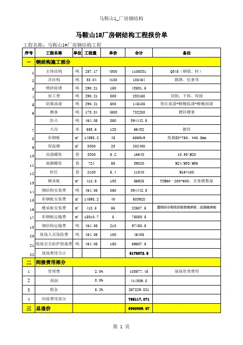 厂房钢结构工程报价单