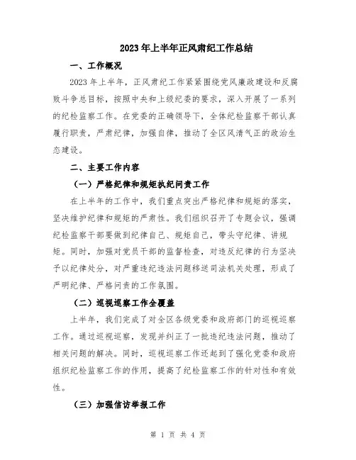 2023年上半年正风肃纪工作总结