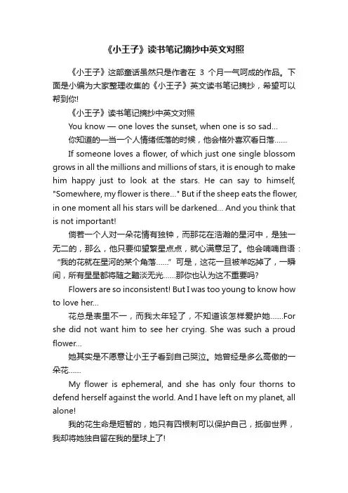 《小王子》读书笔记摘抄中英文对照