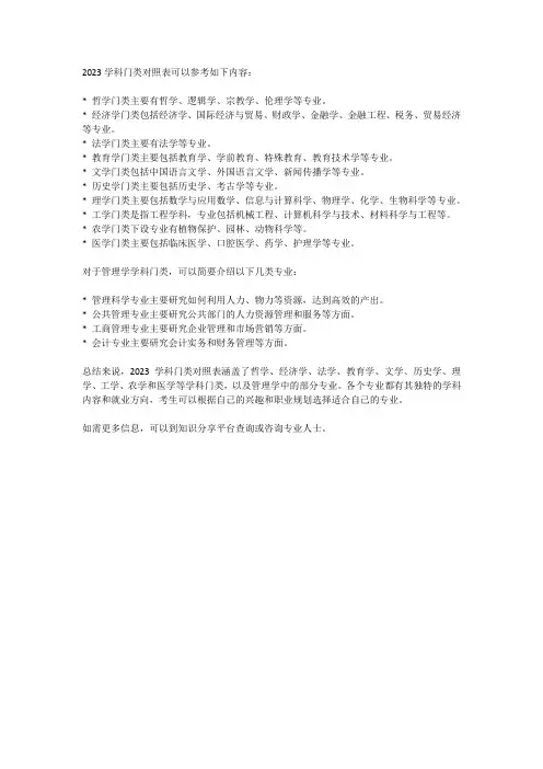 2023学科门类对照表