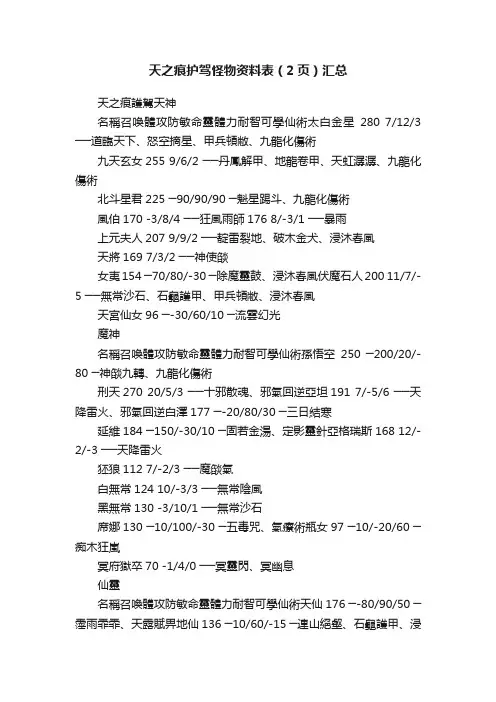 天之痕护驾怪物资料表（2页）汇总
