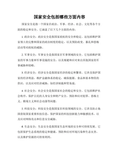 国家安全包括哪些方面内容