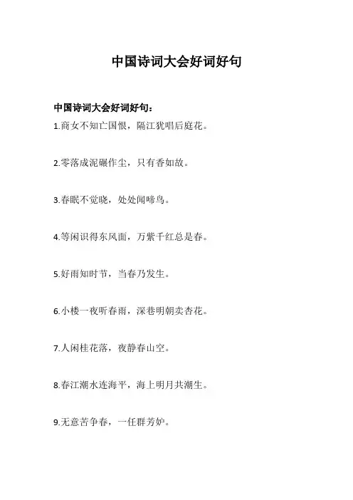 中国诗词大会好词好句